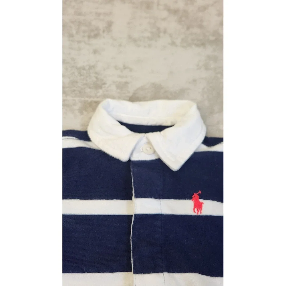 Ralph Lauren Rugby Romper Baby 3M Navy Blue Striped Polo Unisex Preppy Luxury